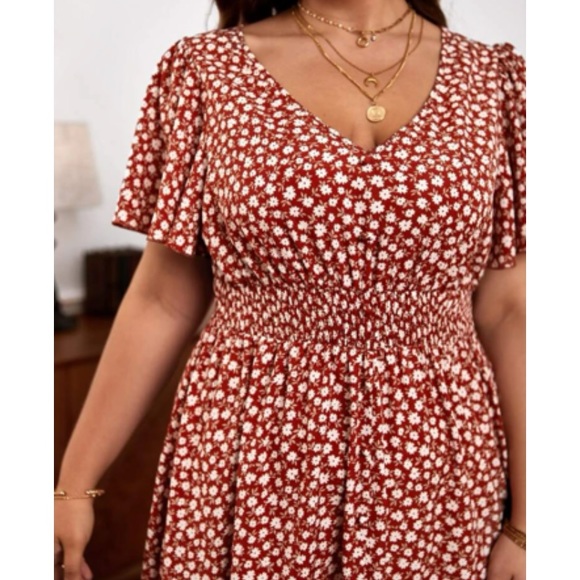 Boho plus size shirred waist slit thigh maxi dress - Picture 8 of 12